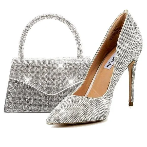 NWT Sparkling Bling Crystal Rhinestones Steve Madden Daisie Pump & Purse… - Picture 1 of 9